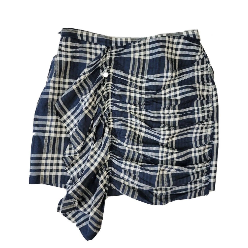 ZARA women S mini skirt plaid asymmetrical ruffle blue y2k preppy fairy grunge